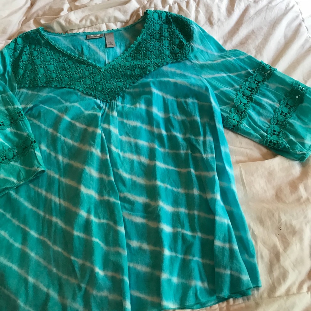Blouse Aqua Cotton Tie Dye Plus Size